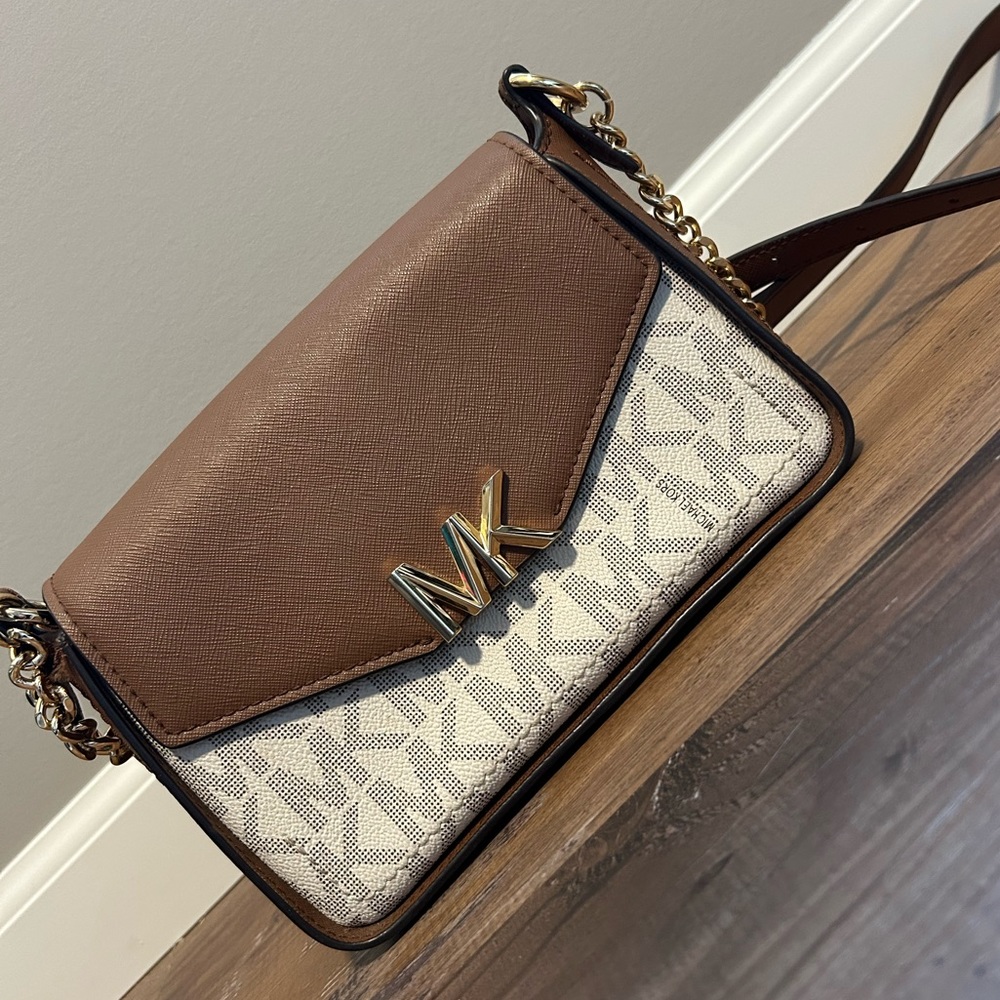 MK Brown and White crossbody purse